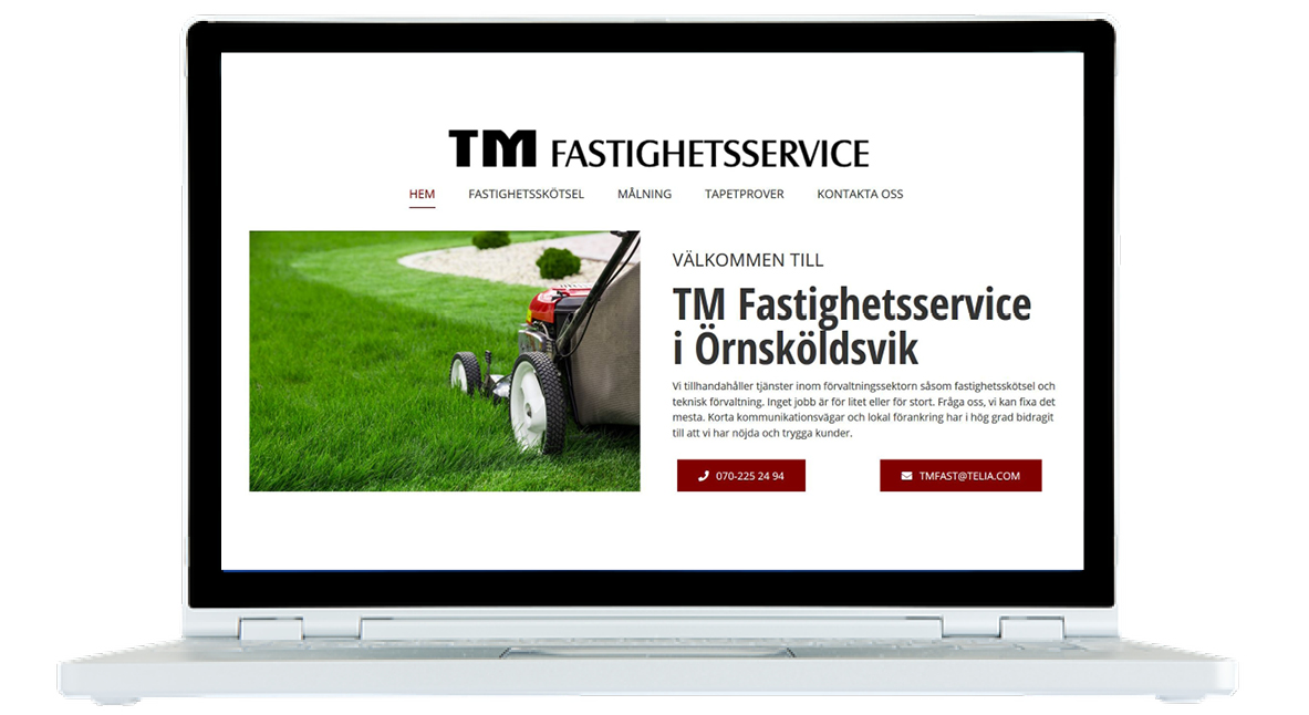 första sidan på TM Fastighetsservice hemsida